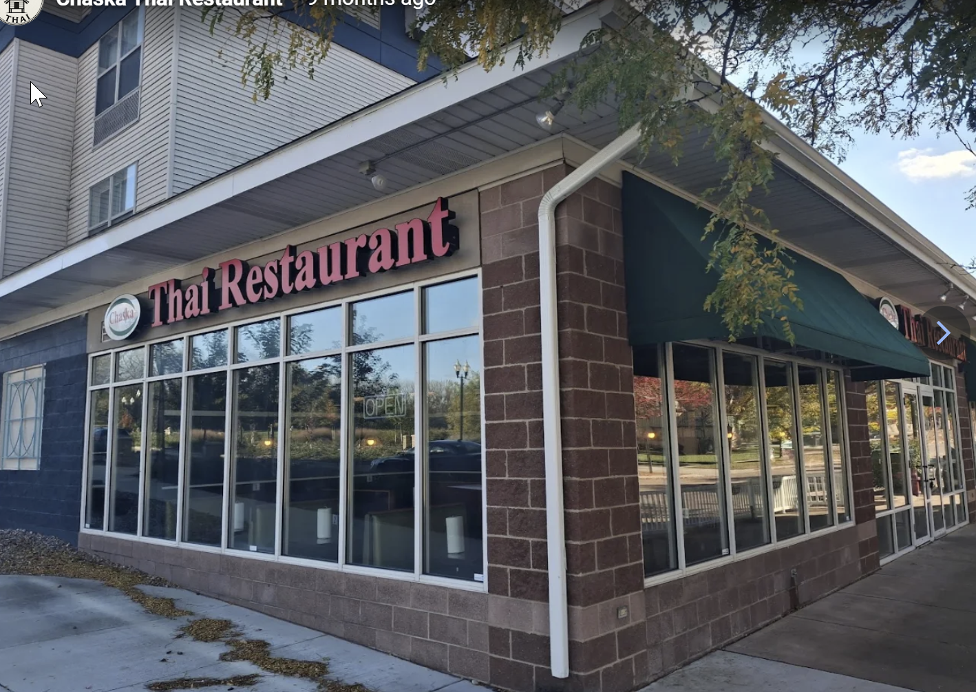 Chaska Thai Restaurant storefront at the north end of TownSquare Place